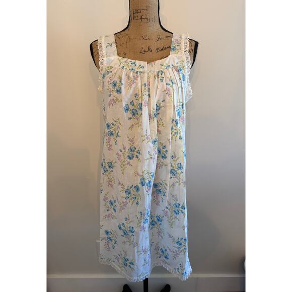 Vintage Resigning Beauty Glencraft Lingerie Nightgown White Blue Floral Size L - Picture 1 of 4